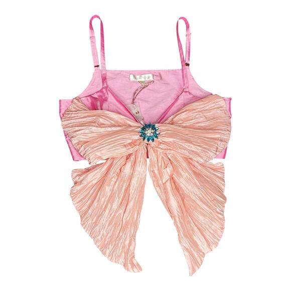 Love Shack Fancy NWT Vima Bow Top Cherry Blossom Pink Size 2 - Picture 3 of 7